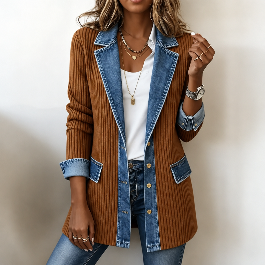 Strickjacke mit Jeans-Panels offener Schnitt | Ribova