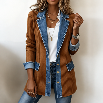 Strickjacke mit Jeans-Panels offener Schnitt | Ribova
