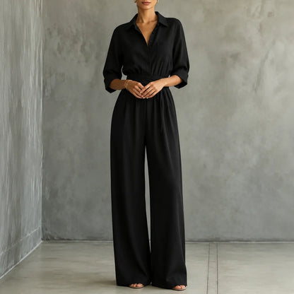 Solene – Hemd-Jumpsuit mit weitem Bein, Gürtel und Bindegürtel in der Taille