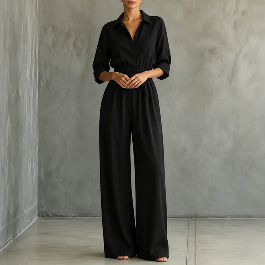 Solene – Hemd-Jumpsuit mit weitem Bein, Gürtel und Bindegürtel in der Taille