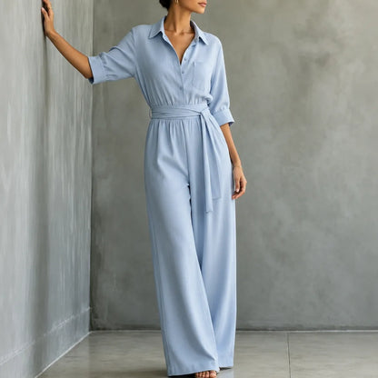 Solene – Hemd-Jumpsuit mit weitem Bein, Gürtel und Bindegürtel in der Taille