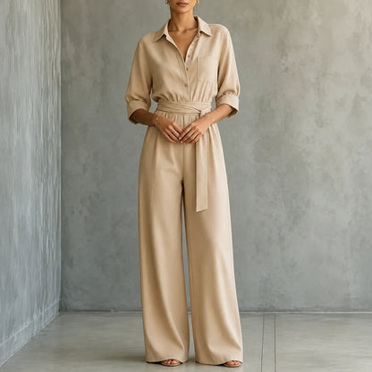 Solene – Hemd-Jumpsuit mit weitem Bein, Gürtel und Bindegürtel in der Taille