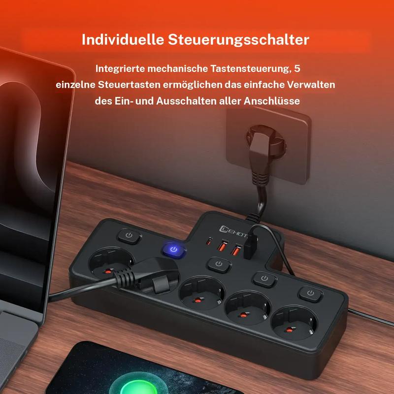 VoltKraft™ 9-in-1 Steckdosenleiste mit USB-C – Schluss mit Kabelchaos