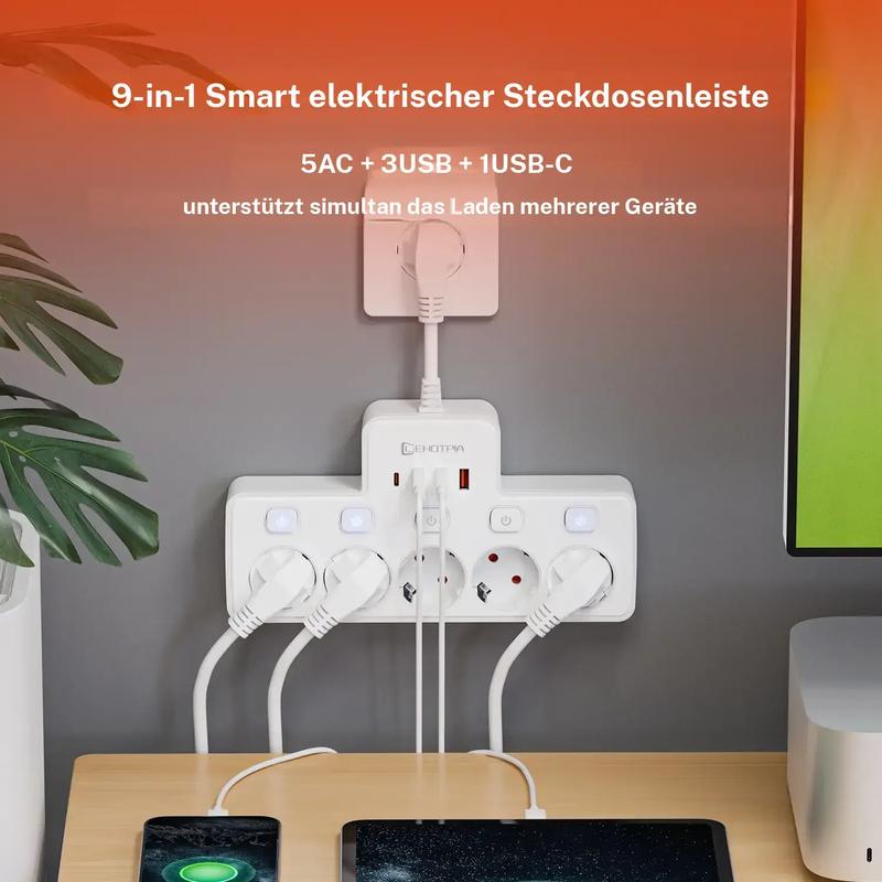VoltKraft™ 9-in-1 Steckdosenleiste mit USB-C – Schluss mit Kabelchaos