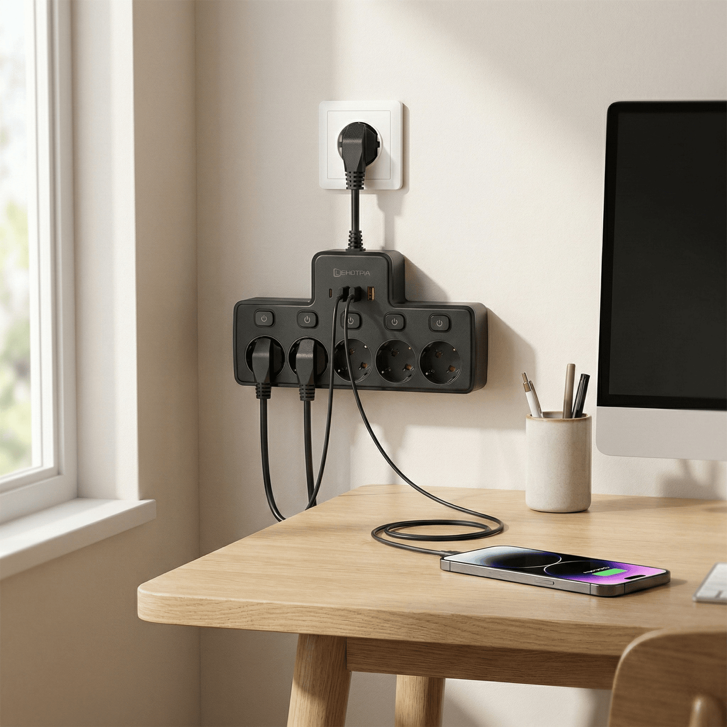 VoltKraft™ 9-in-1 Steckdosenleiste mit USB-C – Schluss mit Kabelchaos