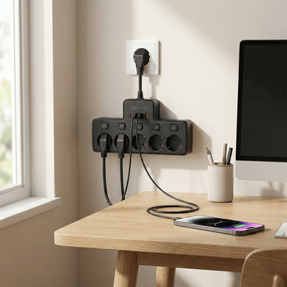 VoltKraft™ 9-in-1 Steckdosenleiste mit USB-C – Schluss mit Kabelchaos