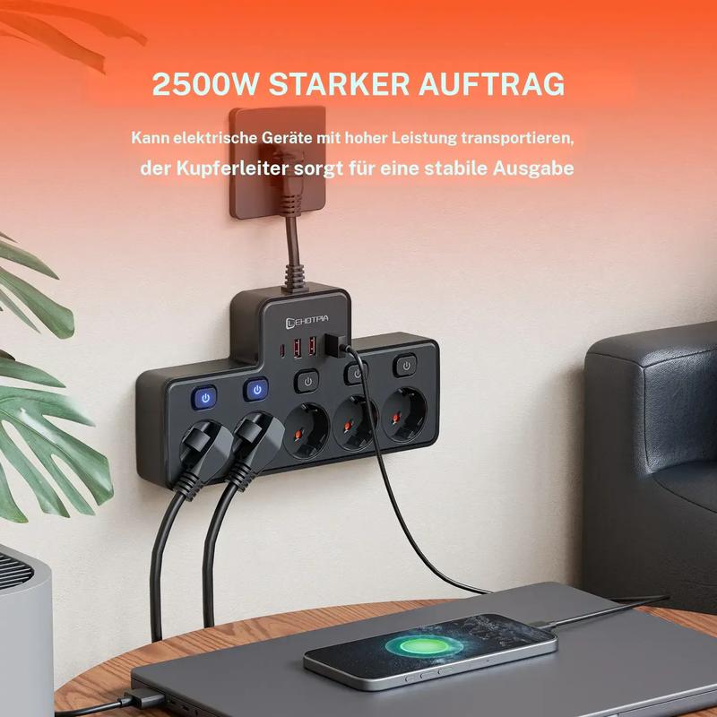 VoltKraft™ 9-in-1 Steckdosenleiste mit USB-C – Schluss mit Kabelchaos